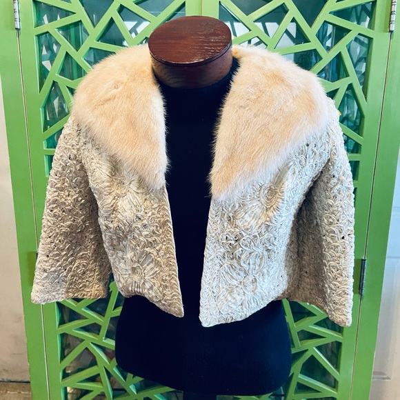 Robinson’s California Vintage Mink Collar Open Front Cropped Overcoat - Picture 3 of 6